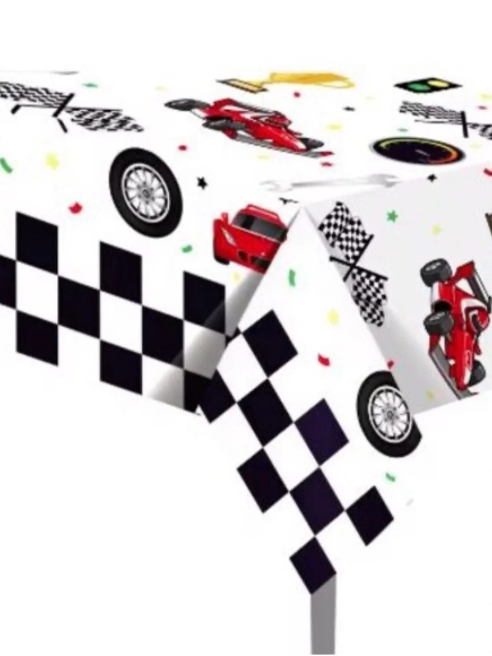 55” by 86” Race Car Party Tablecover - Red and Black